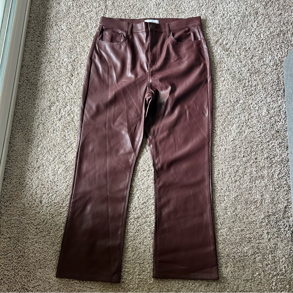 LOFT Maroon Faux Leather Boot Cut Pants